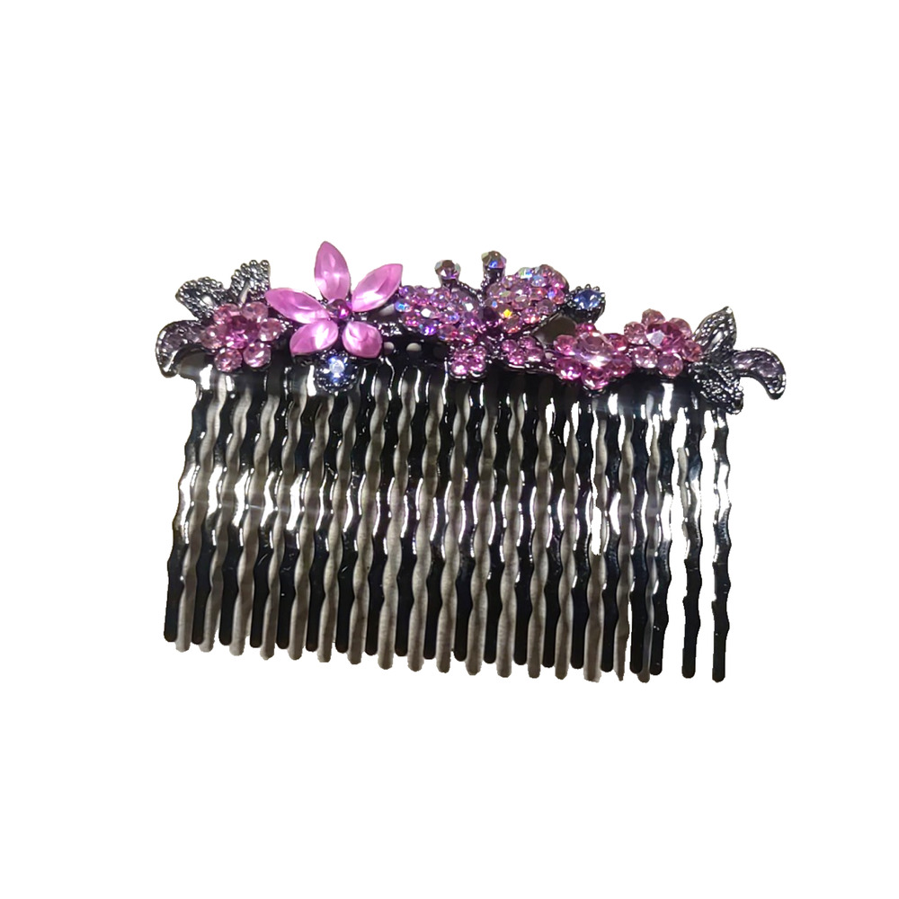 Rhinestone Hair Comb Barrette Pink Glitter Black Metal Party Prom